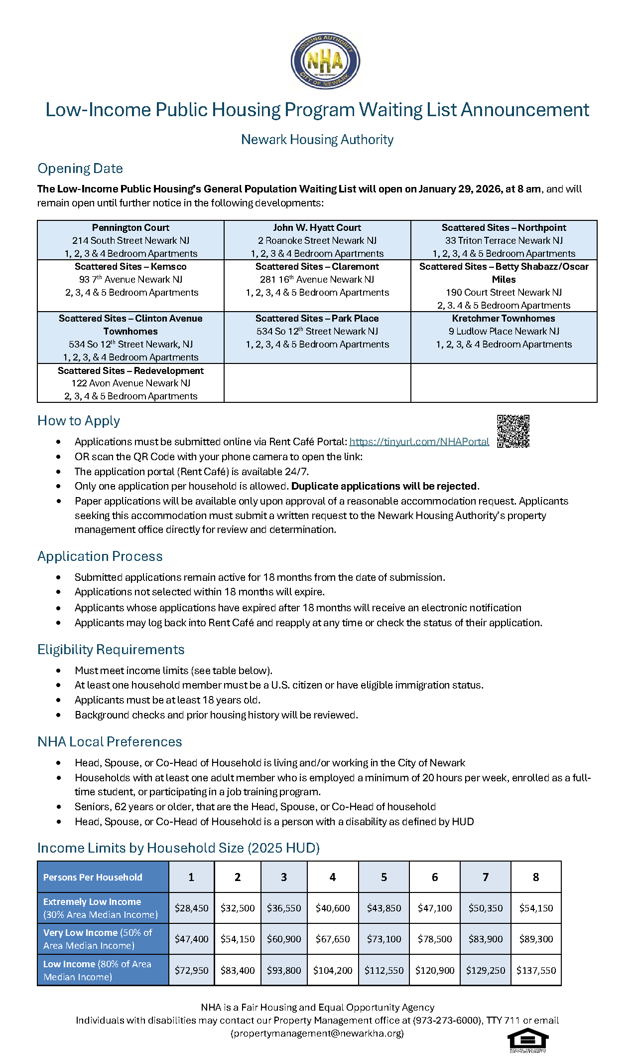 Low-Income Public Housing Program Waiting List Announcement